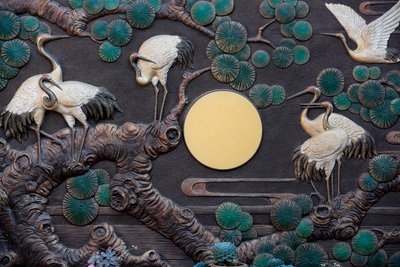 Linh Phong Buddhist Temple, Red Crowned Cranes, Dalat, Vietnam by Unknown